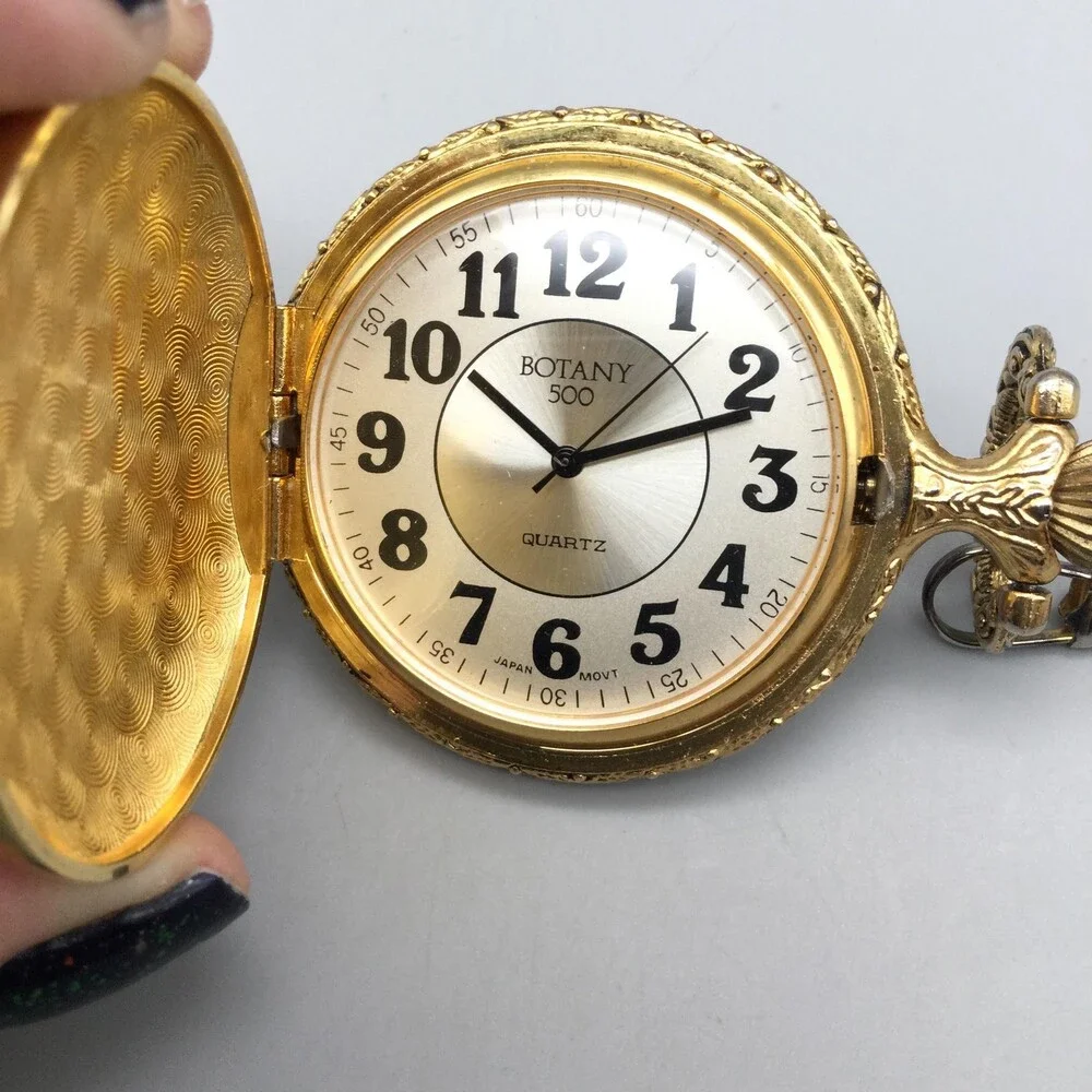 Botany 500 Pocket Watch Men 48mm Silver Gold Tone Eagle Full Hunter New Battery